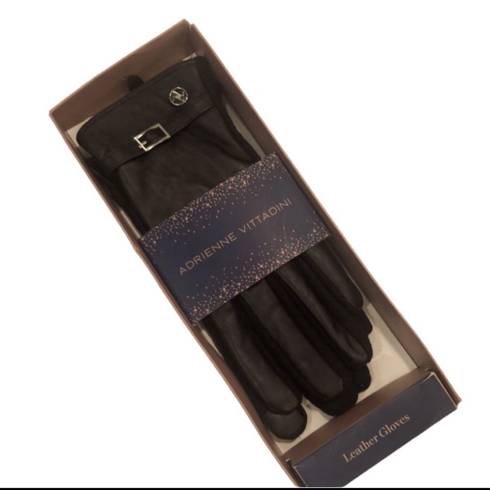 Adrienne Vittadini Black Leather Gloves with buckle embellishment